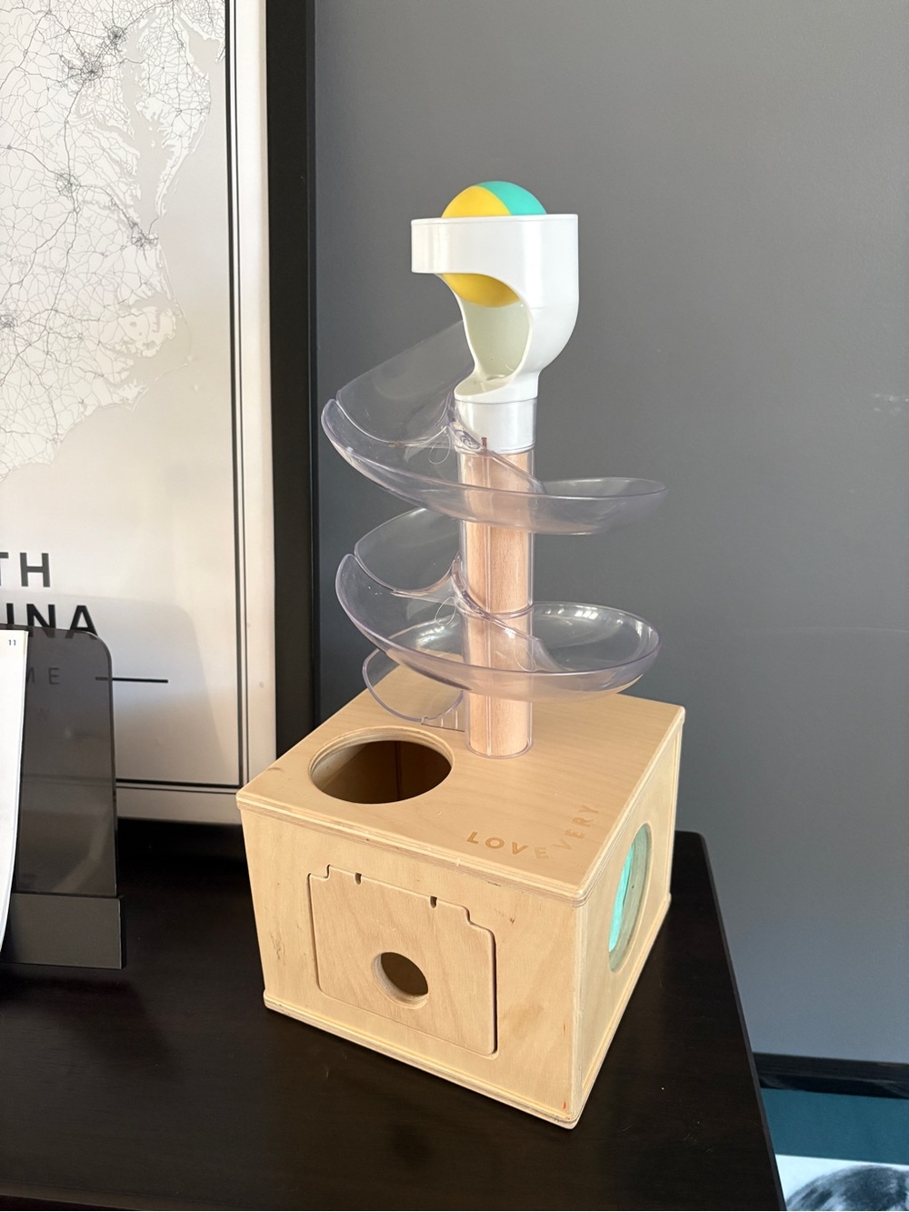 Wooden Ball Drop Activity Cube with Clear Spiral Ramp - Natural - lovevery